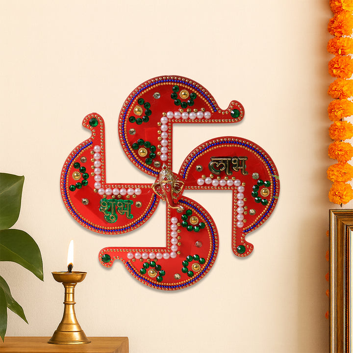 Acrylic Swastik Shubh Labh Wall Hanging  (1 Pc) - Trendex