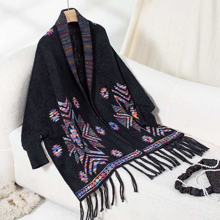Women's Pop Geometric Jacquard Ethnic Style Tassel Shawl - Trendex