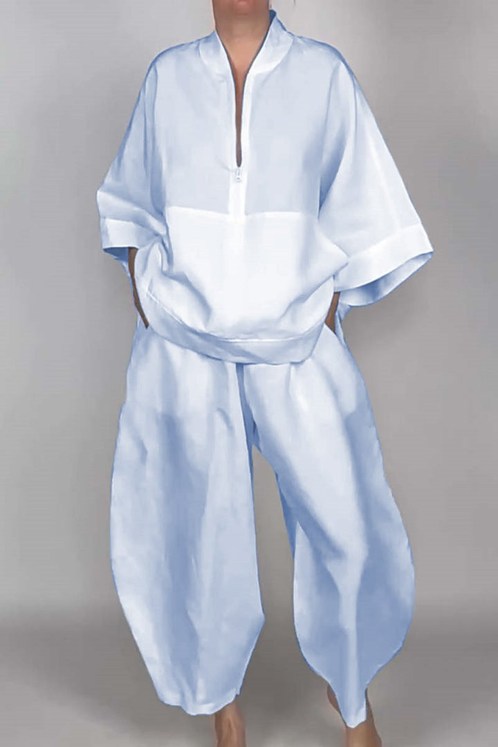 Loose Casual Pocket Half Zipper Top Bud-shaped Pants Suit - Trendex