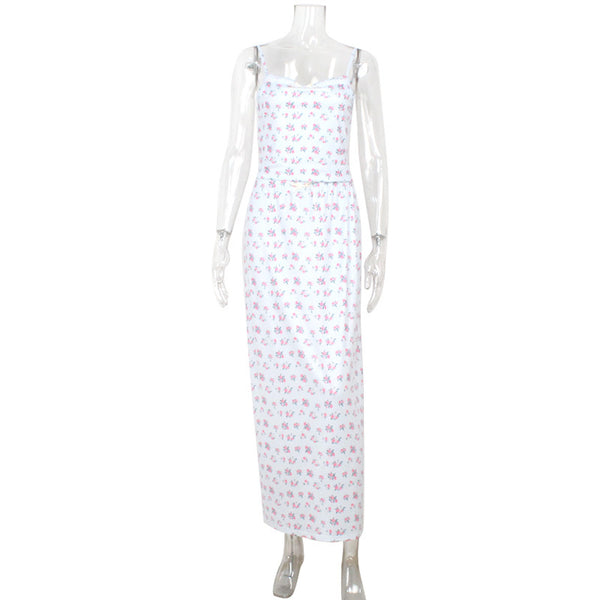 Floral Strap Tube Coat Skirt Suit - Trendex
