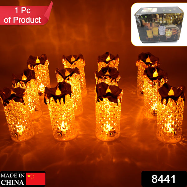 8441 Gold Flameless Candles Led Light Flameless And Smokeless Decorative Candles Led Tea Light Candle Perfect For Gifting Home Diwaliwedding Christmas Crystal Candle Lights Table Decorations (12 Pc Moq) - Trendex
