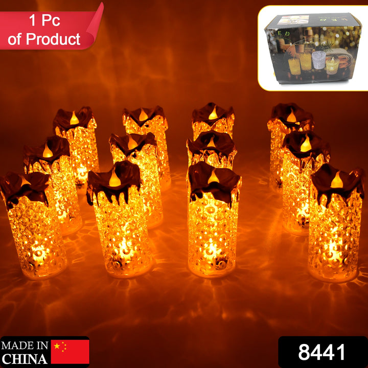 8441 Gold Flameless Candles Led Light Flameless And Smokeless Decorative Candles Led Tea Light Candle Perfect For Gifting Home Diwaliwedding Christmas Crystal Candle Lights Table Decorations (12 Pc Moq) - Trendex