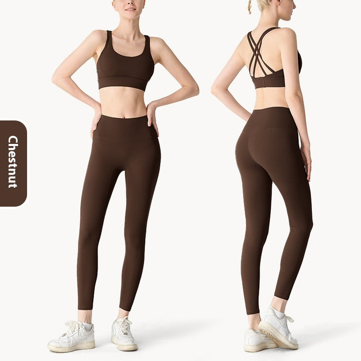 Cross Beauty Back Exercise Bra Peach Hip High Waist Yoga Clothes For Women - Trendex