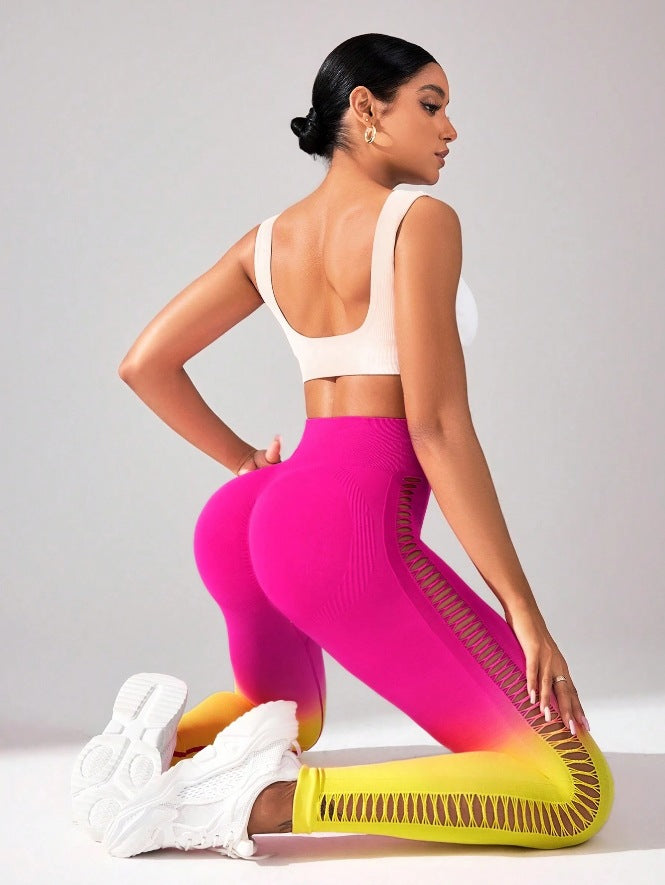Drop Dyed Tight Seamless High Elastic Hip Raise Yoga Pants - Trendex