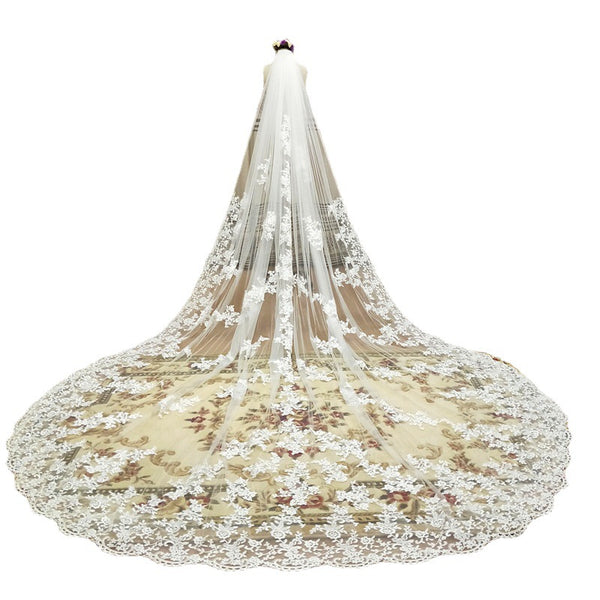 New Pattern Cathedral Length Bridal Lace Veil - Trendex