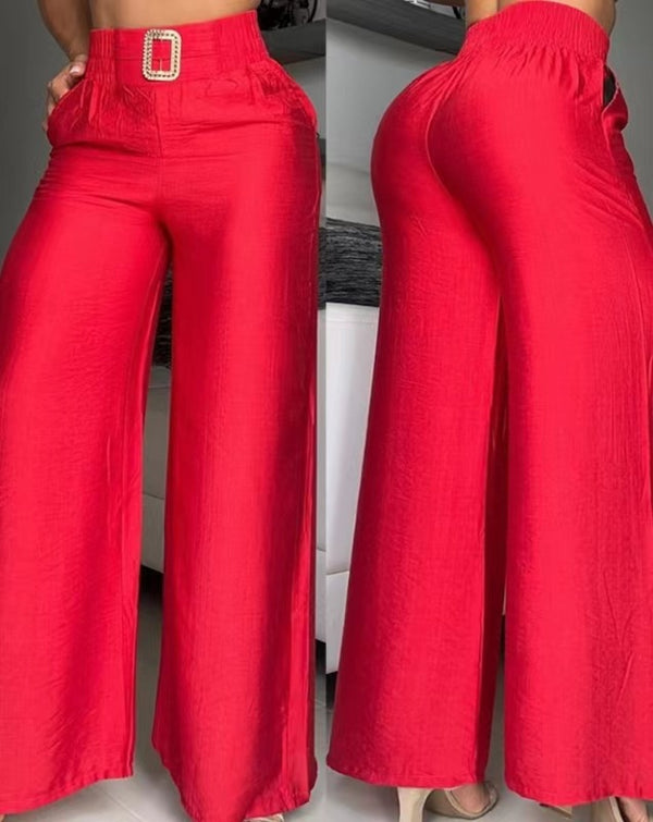 Wide Leg High Waist Loose And Slimming Metal Decorative Speakers Trousers - Trendex