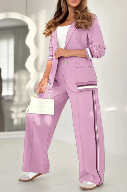Fashion Solid Color Rib Temperament Commute 2-piece Set Suit - Trendex