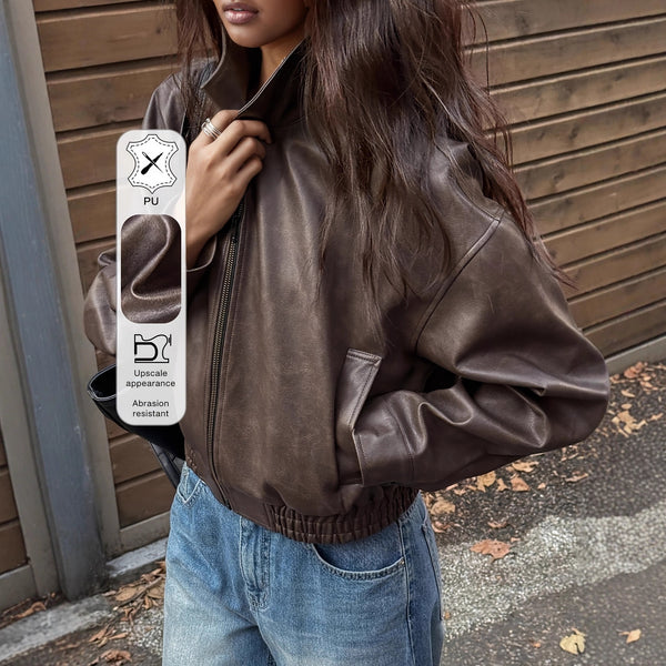 Leather Retro Jacket Long-sleeved Leather Coat - Trendex