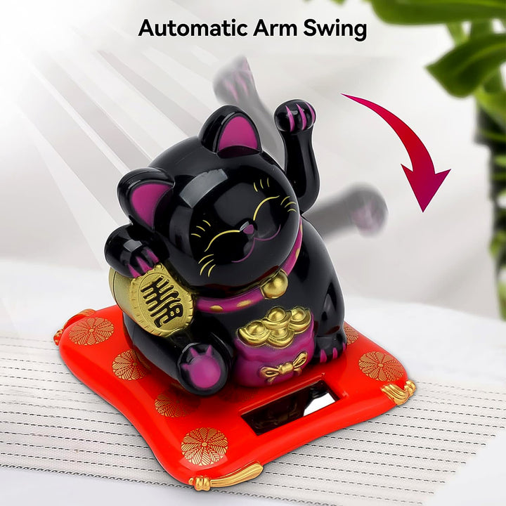 Solar Powered Happy Cat Beautiful With Arm Waves Wealth Cat (1 Pc  Mix Color) - Trendex