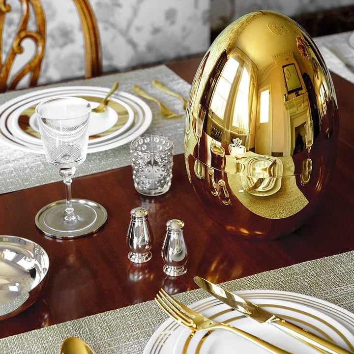 10010 Premium Cutlery Set 24 Pcs With Oval Shaped Stand  Beautiful Stylish Oval Designed Cutlery Sets Egg-shaped Luxury Spoon Holder Set (Golden  24 Pcs Set) - Trendex