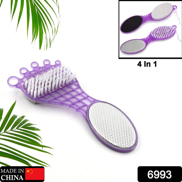 6993  4 In 1 Pedicure Tool For Rough  Dry Feet Dual-sided With Pumice Stone Soft Brush Steel Scrubber  Emery File Softens Hard Foot Corns  Calluses Cleanses  Smoothens Dull Feet - Trendex