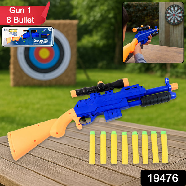 Shot Air Gun Toy With Scope And 8 Soft Foam Bullets Set - Trendex