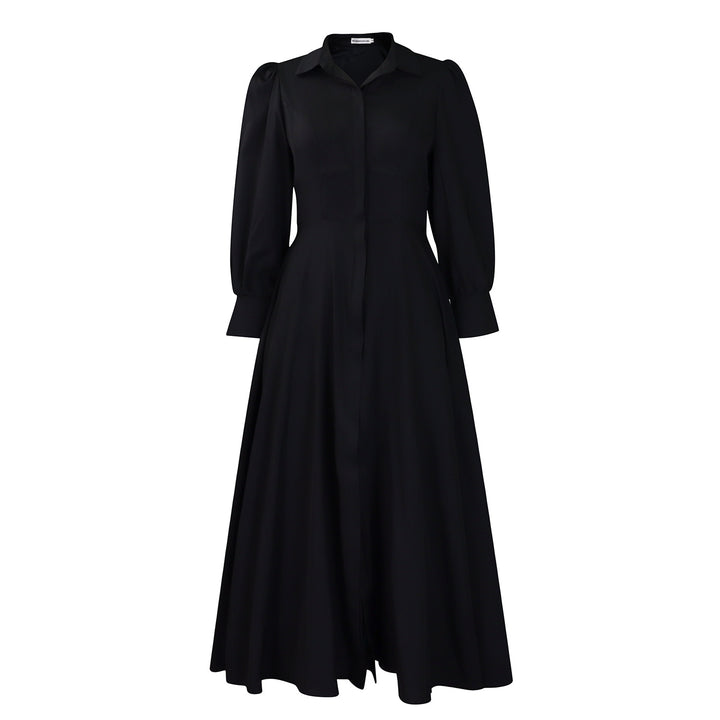 Women's Elegant Long Sleeve Big Hem Shirt Solid Color Dress - Trendex