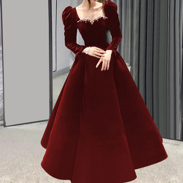 Atmospheric Red Long-sleeved Senior Evening Dress Woman - Trendex