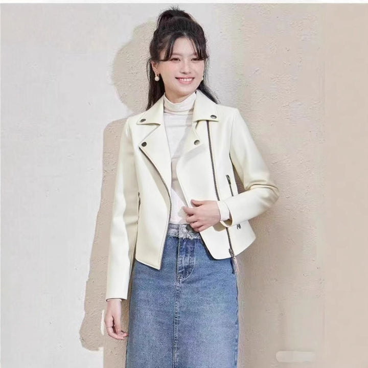 Women's Pu Motorcycle Leather Short Korean Slim Fit Plus Size - Trendex
