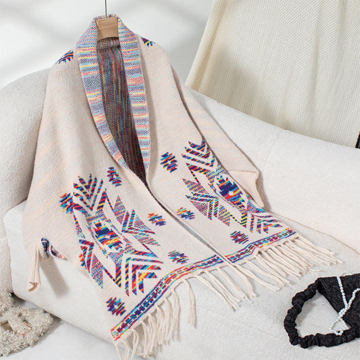 Women's Pop Geometric Jacquard Ethnic Style Tassel Shawl - Trendex