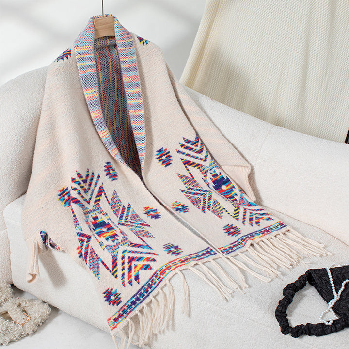 Women's Pop Geometric Jacquard Ethnic Style Tassel Shawl - Trendex