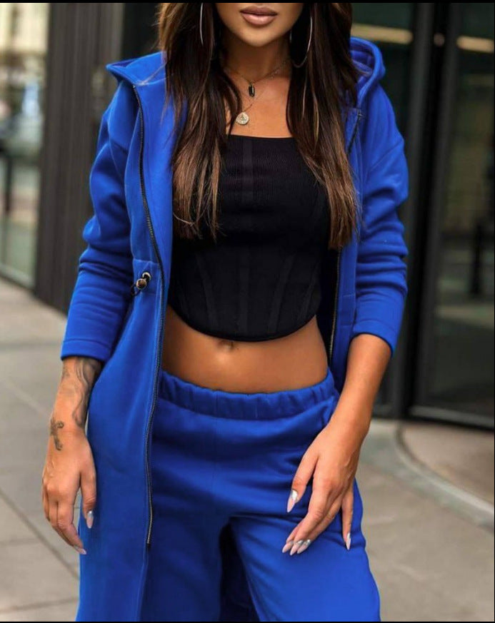 Fashionable Casual Fleece Hooded Sweatshirt Suit For Women - Trendex