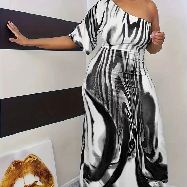 New Women's Fashion Casual Single Sleeve Off Shoulder Dress - Trendex