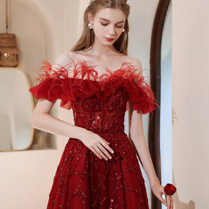 Off-shoulder Annual Conference Host Engagement Dress - Trendex
