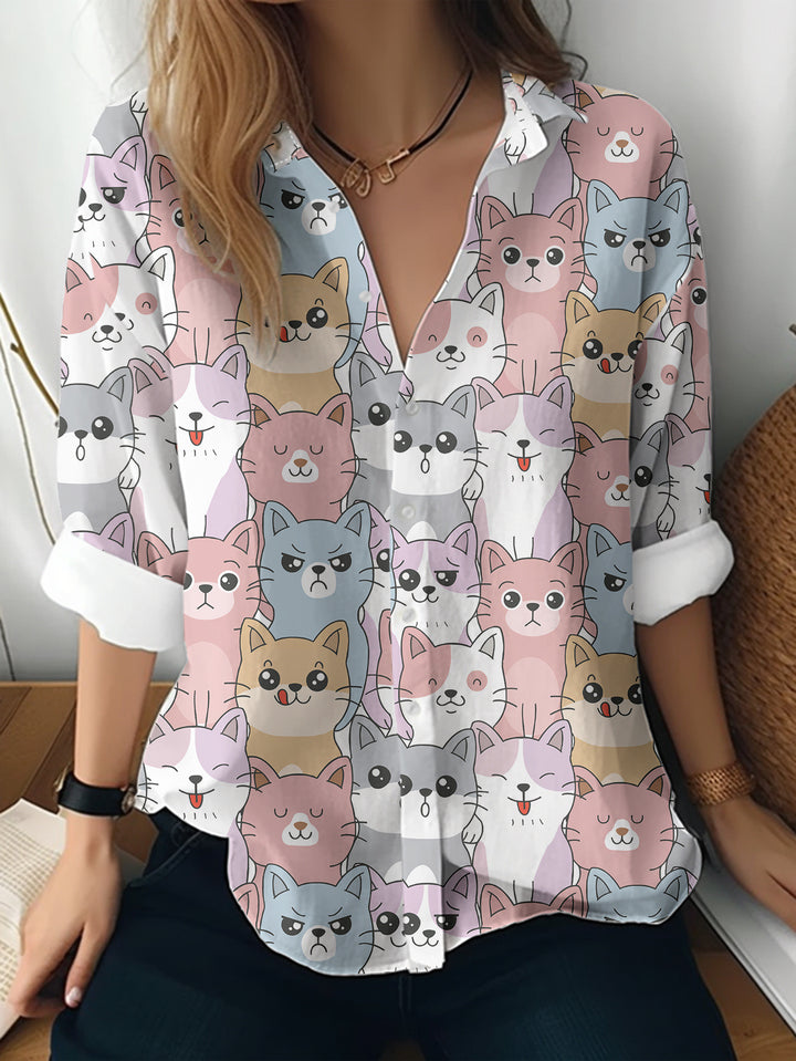 Women's 3D Printed Floral Pattern Long-sleeved Shirt - Trendex