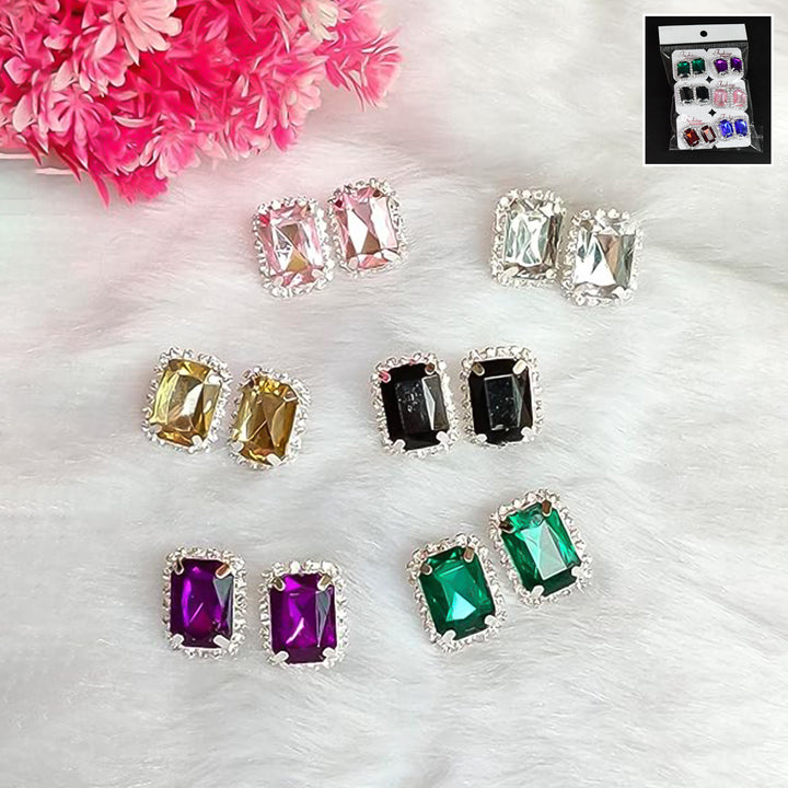 Diamond Jewellery Interchangeable Triangular Shaped Earrings (6 Pari  Mix Color  Design) - Trendex