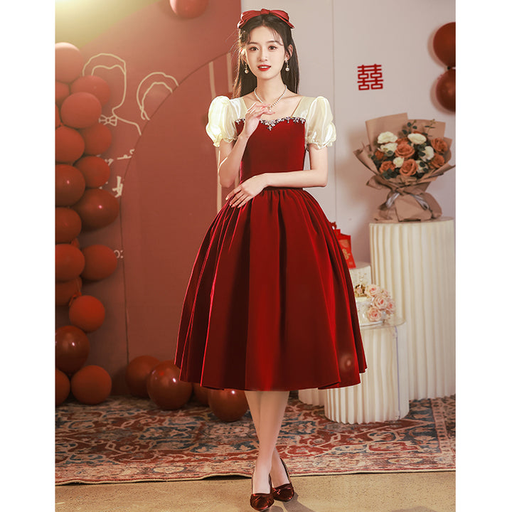Atmospheric Red Long-sleeved Senior Evening Dress Woman - Trendex