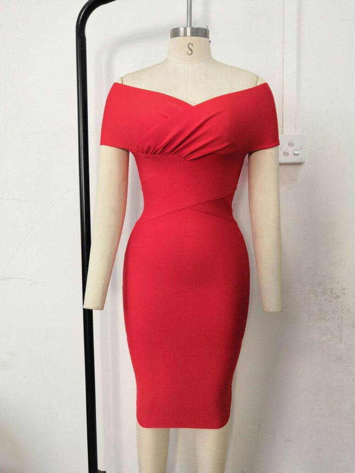 Elegant Slim-fit Off-shoulder Bandage One-piece Dress - Trendex