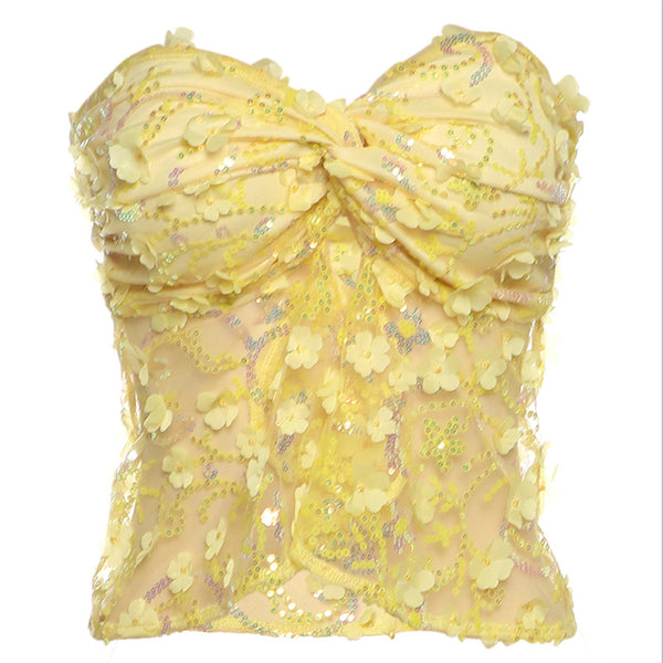 Women's Slim Fit Slim Fit Tube Top Backless Sequined Vest - Trendex