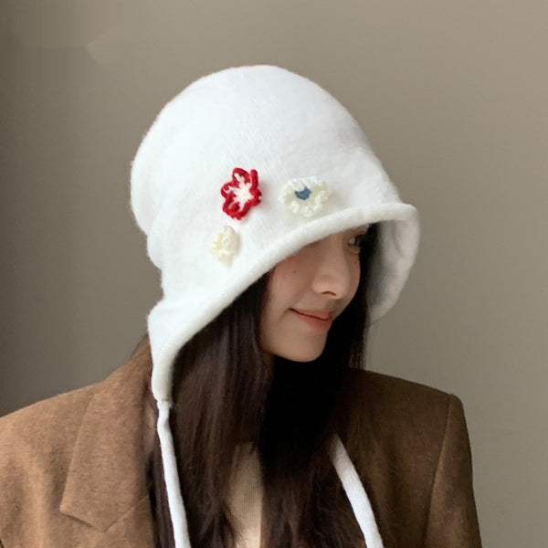 Autumn And Winter Korean Style Flower Knitted Toque All-matching Lazy Style - Trendex