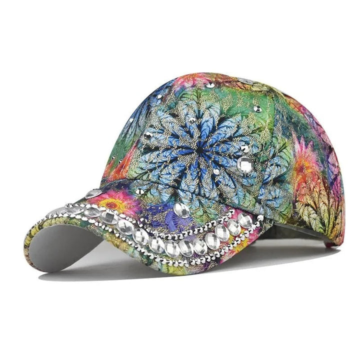 Outdoor Sun Protection Colorful Cat Eye Rhinestone Baseball Cap - Trendex