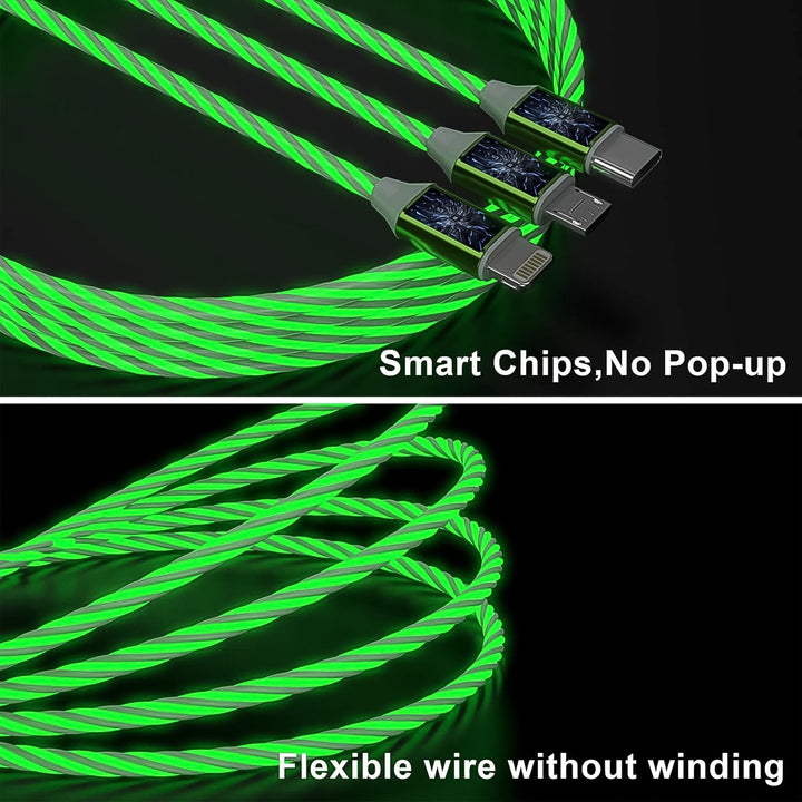 3 In 1 Charging Cable Light Up Fast Charger Multi Charging Cable (1 Pc) - Trendex