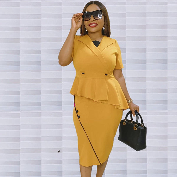 Women's Ruffled Short Sleeves Sexy Sheath Dress - Trendex