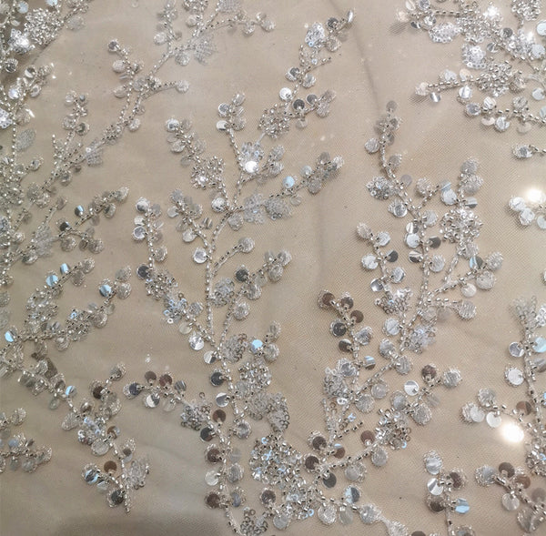 Crystal Sequin Embroidered Transparent Clothing Fabric - Trendex