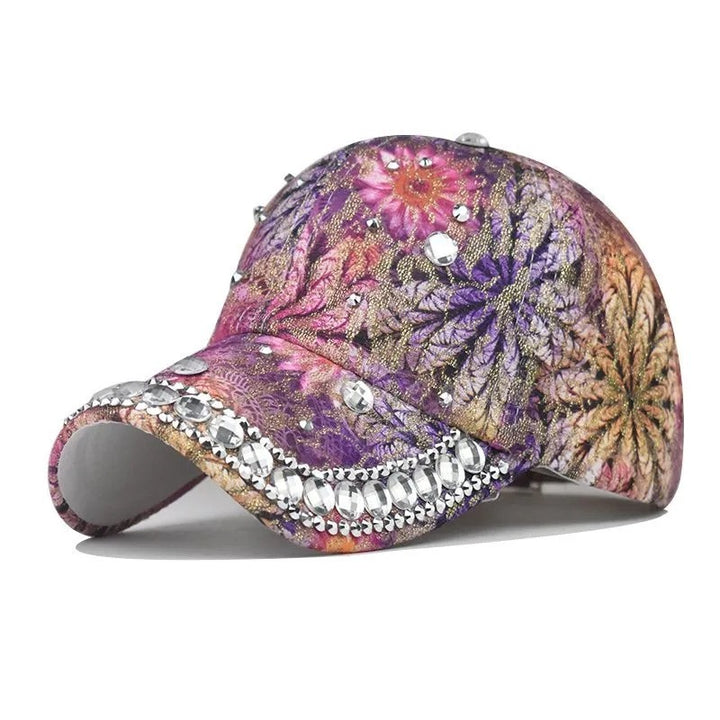 Outdoor Sun Protection Colorful Cat Eye Rhinestone Baseball Cap - Trendex