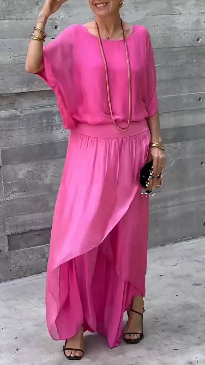 Loose Comfortable Top Split Wide Leg Pants Chiffon Casual Suit - Trendex