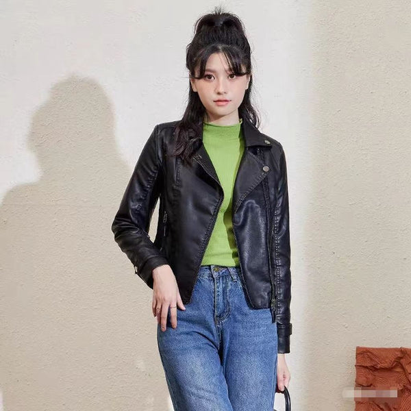 Women's Pu Motorcycle Leather Short Korean Slim Fit Plus Size - Trendex