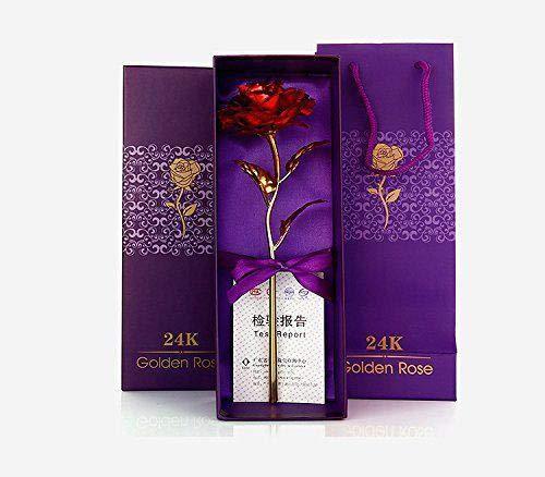 879 24k Artificial Golden Rosegold Red Rose With Gift Box (10 Inches) - Trendex