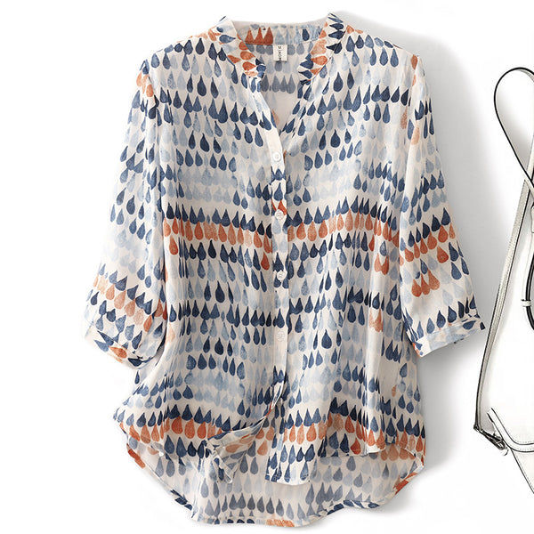 Chiffon Shirt Retro Art Floral Print Lapel Shirt - Trendex