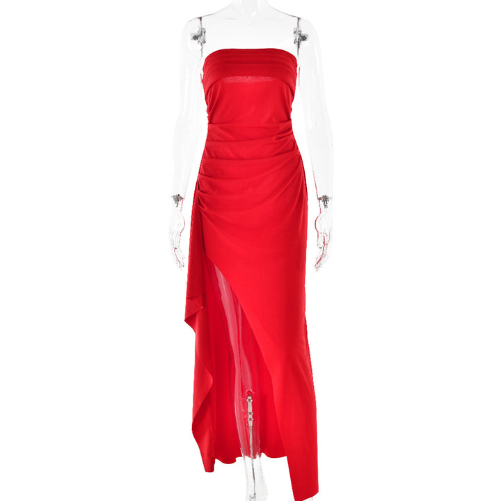 Evening Gown Women's One Neck Strapless Dress Fashionable And Sexy Backless High Slit Long Dress - Trendex