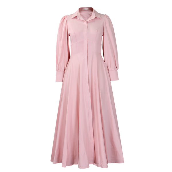 Women's Elegant Long Sleeve Big Hem Shirt Solid Color Dress - Trendex