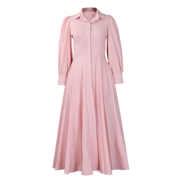 Women's Elegant Long Sleeve Big Hem Shirt Solid Color Dress - Trendex