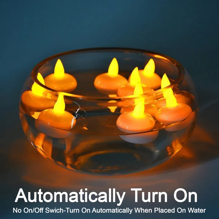 6432 Set Of 12 Flameless Floating Candles Battery Operated Tea Lights Tealight Candle - Decorative Wedding. - Trendex