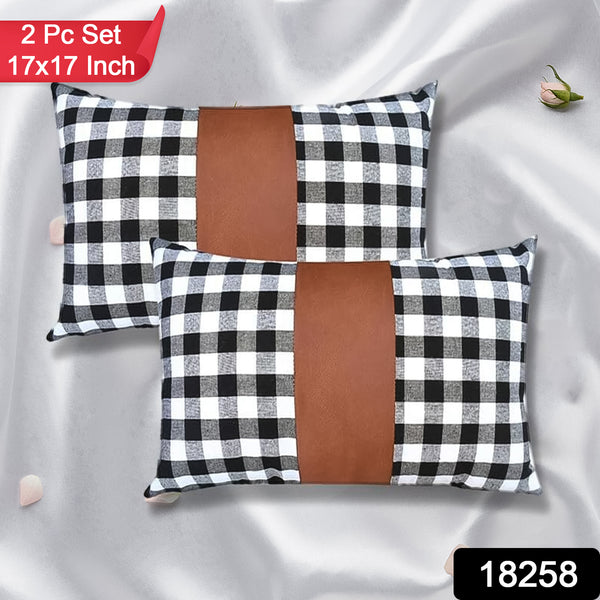 Pillow Covers Leather  Cotton Cushion Covers (17  17 Inch  1 Pair  2 Pc) - Trendex