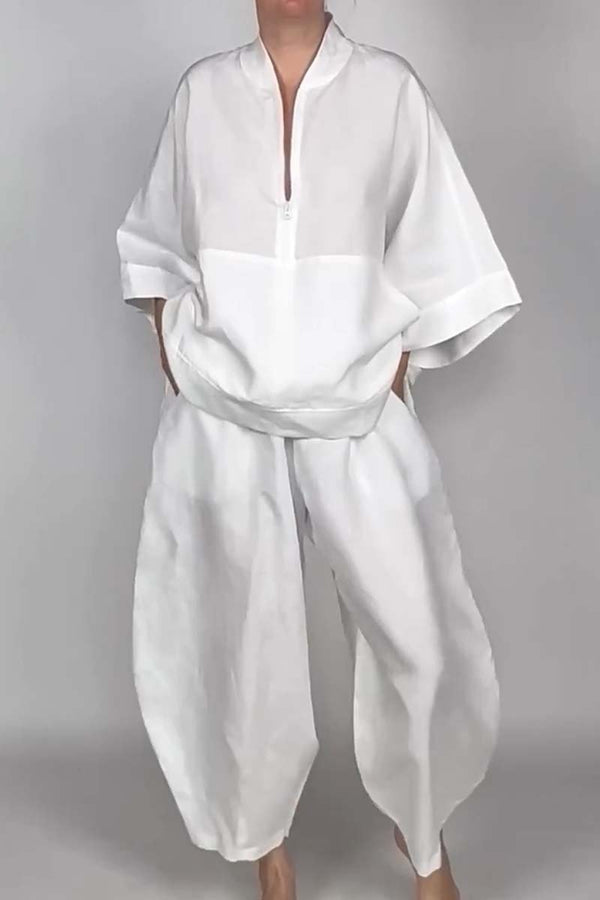 Loose Casual Pocket Half Zipper Top Bud-shaped Pants Suit - Trendex