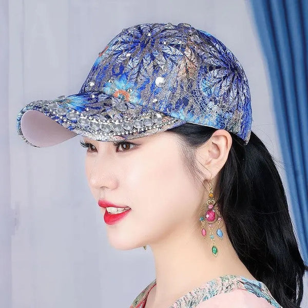 Outdoor Sun Protection Colorful Cat Eye Rhinestone Baseball Cap - Trendex