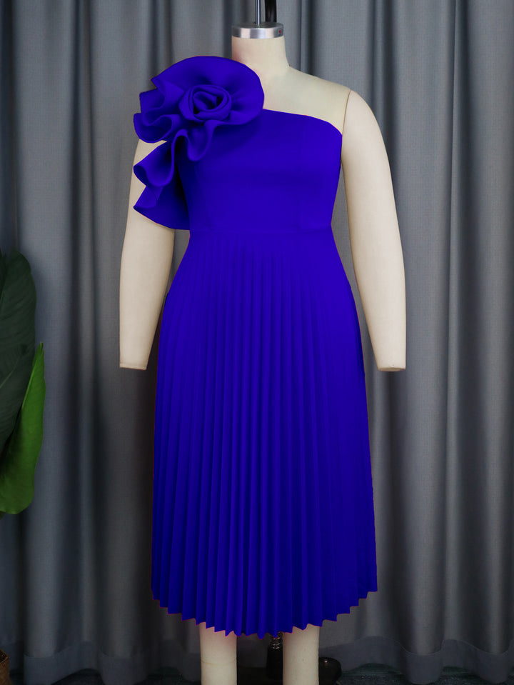 Shoulder Diagonal Collar Pleated Skirt - Trendex