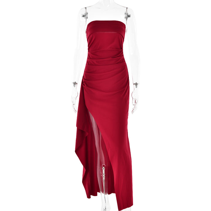 Evening Gown Women's One Neck Strapless Dress Fashionable And Sexy Backless High Slit Long Dress - Trendex