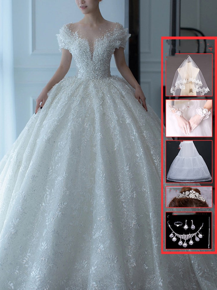 Off Shoulder French Main Wedding Dress - Trendex