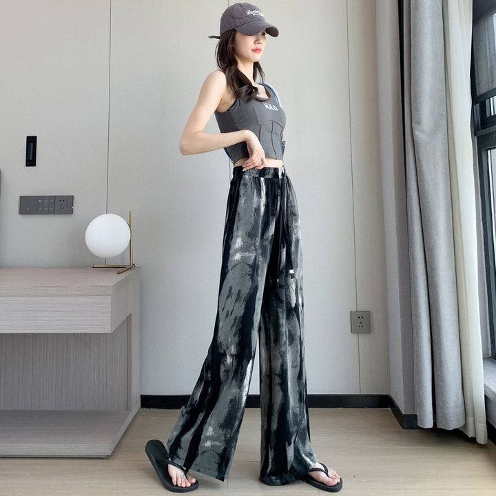 Tie-dyed Ink Painting Elastic High Waist Loose Casual Pants - Trendex
